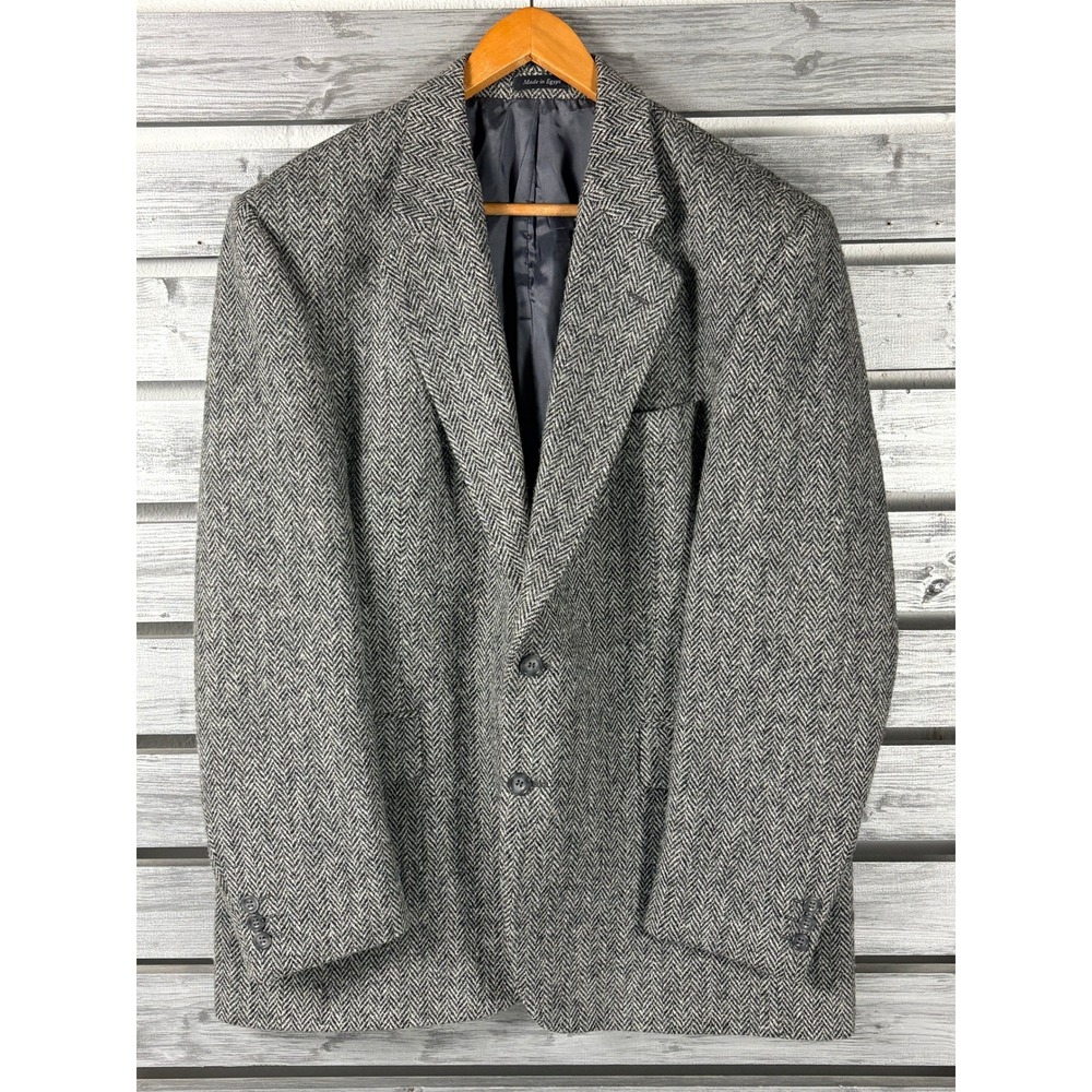 Alexandre London Savile Row Harris Tweed Blazer Mens 44R Grey Herringbone Wool